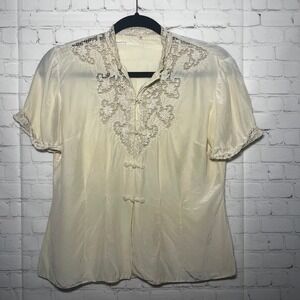 Vintage 1930s Ivory Silk Lace Blouse | Antique Romantic Academia Top Sz 38 Small